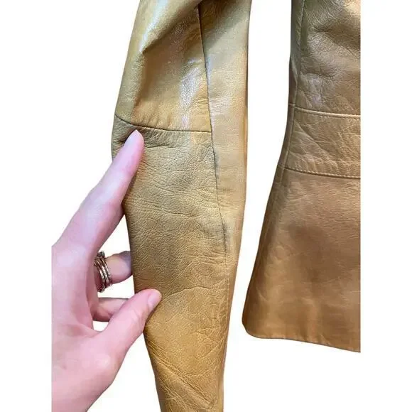 Vintage Wilson's Leather Maxima Camel Brown Button Biker Style Collared Jacket - Picture 10 of 16